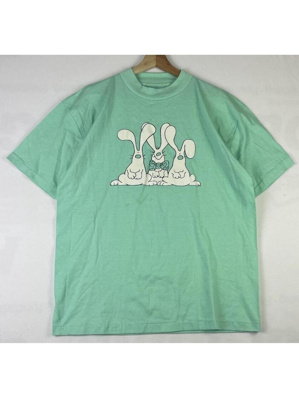 Vtg Teal Mint Green Easter Bunny Cute Single Stitch T-shirt Mens Sz XL? No Tag